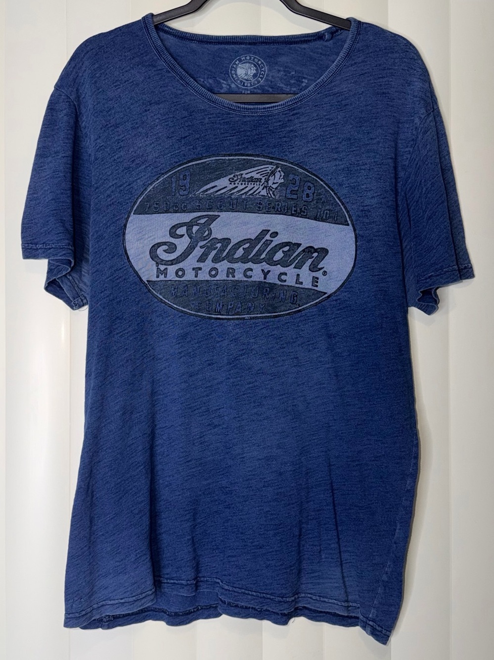 Indian Motorcycle For Lucky Brand Mens Distressed Graphic T-Shirt Navy Blue Sz L